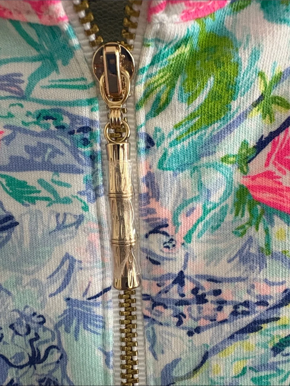 Lilly Pulitzer Teal and Pink Floral Half-Zip Pullover - Picture 4 of 12
